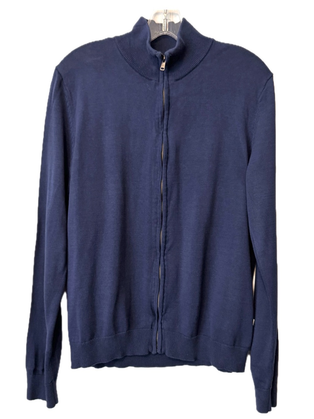 Harris Wilson Navy 100% Cotton Zip-Up Cardigan Sweater M
